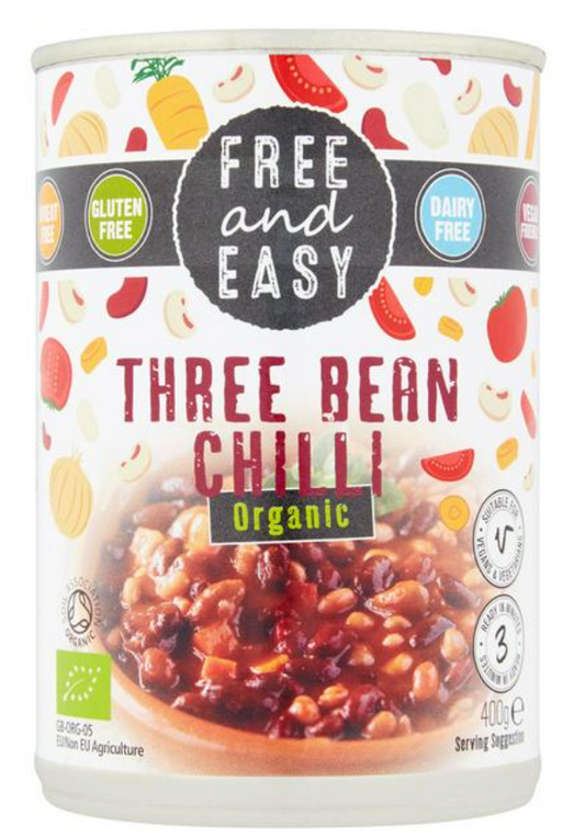 FREE & EASY ORGANIC THREE BEAN CHILLI READY MEAL 400G